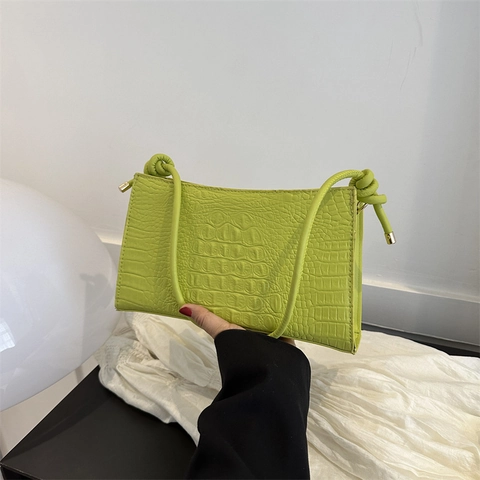 Sac Sous le Bras en Cuir PU Motif Crocodile pour Femmes Sac à Épaule Minimaliste Avec Poignée à Nœud Rétro