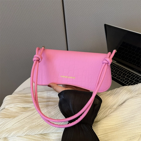 Sac Sous le Bras en Cuir PU Gaufré Crocodile pour Femmes Bandoulière Nouée Mode Minimaliste Urbain Sac à Main Navette