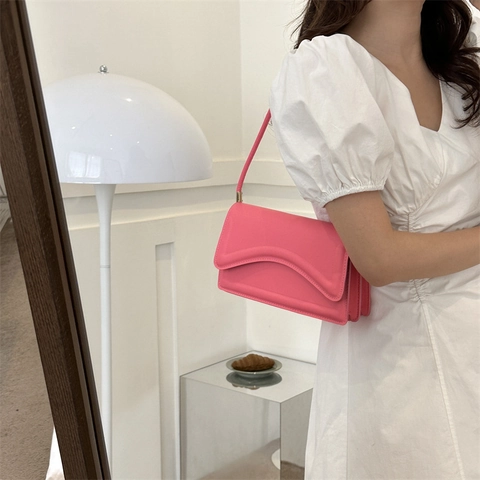 Mode Zuurtjeskleur Dames PU Leer Kleine Vierkante Schoudertas Doorgestikte Golf Flap Trendy Messenger Crossbody Handtas Dagelijks
