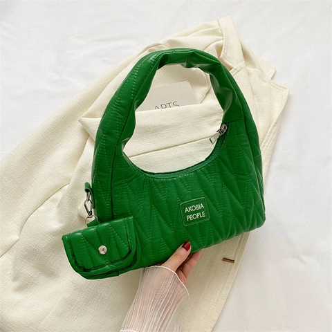 Urban Simple Gewatteerde Dames Schoudertas Zacht PU Leer Oksel Hobo Tas Met Mini Tasje Casual Effen Kleur Opslagtas