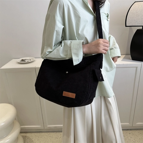 Large Capacity Canvas Tote Bag For Women Casual Retro Solid Color Shoulder Bag For Students Daily Use Crossbody Handbag