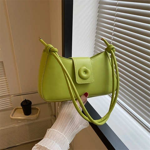 Borsa Sottobraccio in Pelle PU alla Moda da Donna Minimalista Piccola Borsa a Tracolla Quadrata Con Bottone Tondo e Tracolla a Nodo