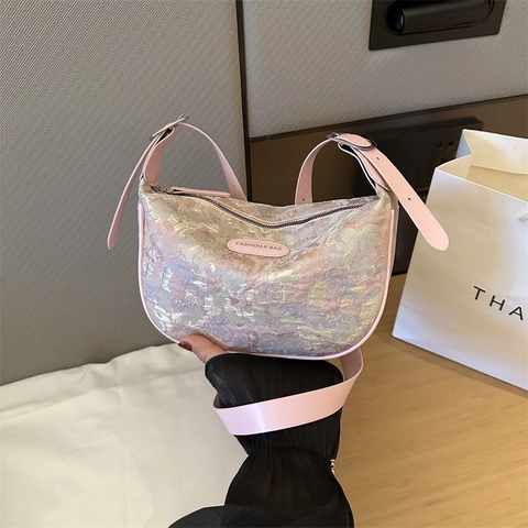 Bolso de Hombro de Cuero PU Jacquard Vintage para Mujer Bolso Bandolera Casual Dumpling Bag Patrón Floral Retro
