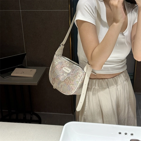 Bolso de Hombro de Cuero PU Jacquard Vintage para Mujer Bolso Bandolera Casual Dumpling Bag Patrón Floral Retro
