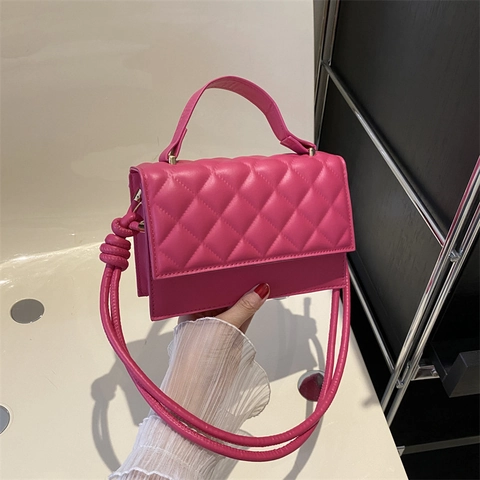 Women Quilted Rhombus PU Leather Shoulder Bag Fashion Crossbody Handbag With Knot Strap Solid Color Square Purse