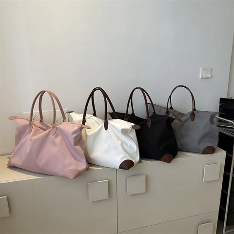 Women Large Capacity Oxford Cloth Travel Bag Casual Minimalist Tote Bag With Leather Handles For Commuting Storage Duffle Bag
