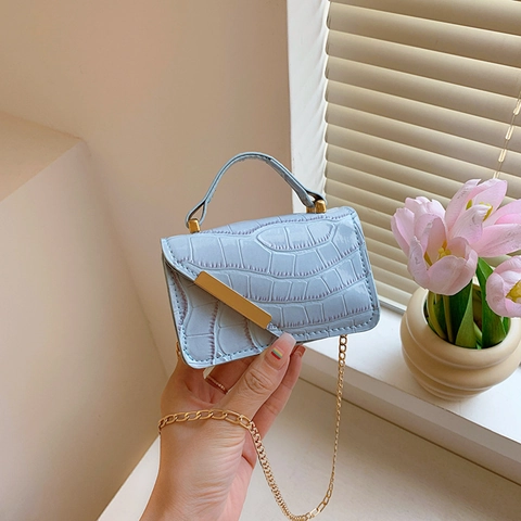 Bolso Cuadrado Mini Patrón Cocodrilo Mujer Cuero PU Cadena Oro Hombro Bandolera Elegante Bolso de Mano Pequeño