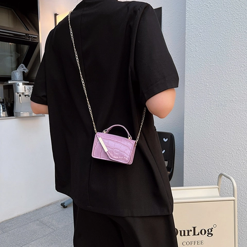Bolso Cuadrado Mini Patrón Cocodrilo Mujer Cuero PU Cadena Oro Hombro Bandolera Elegante Bolso de Mano Pequeño