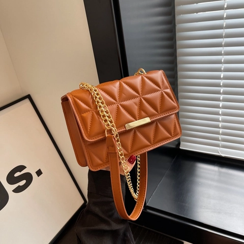 Borsa a Spalla Trapuntata in Pelle PU da Donna a Griglia Triangolare Catena d'Oro Tracolla Piccola Borsa Quadrata Elegante Borsa a Mano Moda