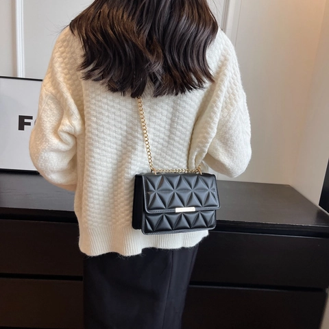 Borsa a Spalla Trapuntata in Pelle PU da Donna a Griglia Triangolare Catena d'Oro Tracolla Piccola Borsa Quadrata Elegante Borsa a Mano Moda