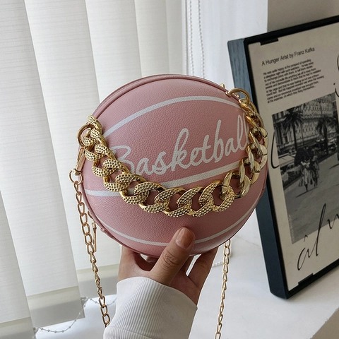 Borsa a Spalla da Donna a Forma di Pallacanestro in Pelle PU Catena d'Oro Borsa a Tracolla di Tendenza Sferica Borsa a Sfera per Feste Quotidiane