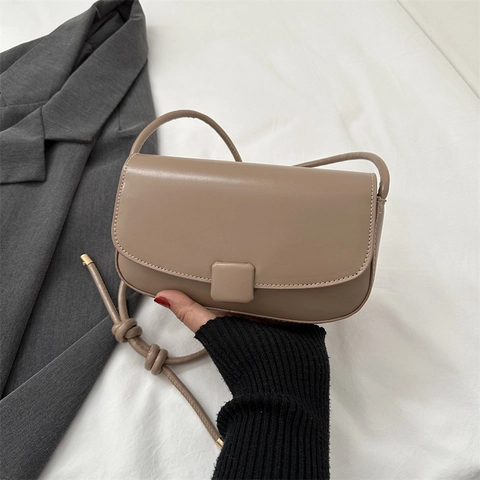 Borsa a Tracolla Minimalista da Donna in Pelle PU retrò Patta Quadrata Piccola Borsa a Tracolla Con Tracolla Annodata