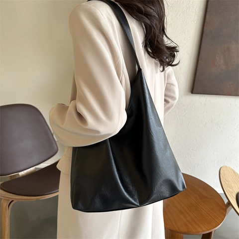 Women's Large Capacity PU Leather Tote Bag Minimalist Urban Style Solid Color Shoulder Bag For Commuting Office Daily Use