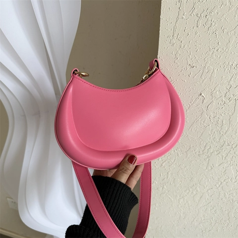 Women Trendy Crescent Hobo Bag Minimalist PU Leather Small Crossbody Shoulder Bag Fashion Solid Color Commute Underarm Handbag