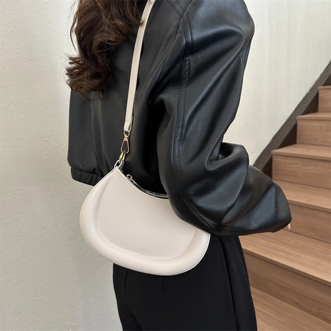 Women Trendy Crescent Hobo Bag Minimalist PU Leather Small Crossbody Shoulder Bag Fashion Solid Color Commute Underarm Handbag