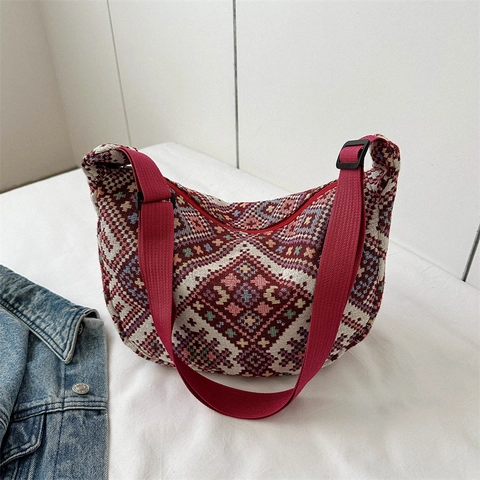 Ethnic Jacquard Hobo Τσάντα Με Ρυθμιζόμενο Πλατύ Λουράκι Μεγάλη Χωρητικότητα Τσάντα Ώμου Crossbody Για Γυναίκες Ρετρό Τσάντα Ταξιδιού