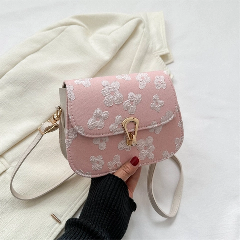 Borsa a Tracolla da Donna Con Ricamo Floreale Pelle PU Piccola Borsa Quadrata Con Chiusura in Metallo Per Accessori Moda