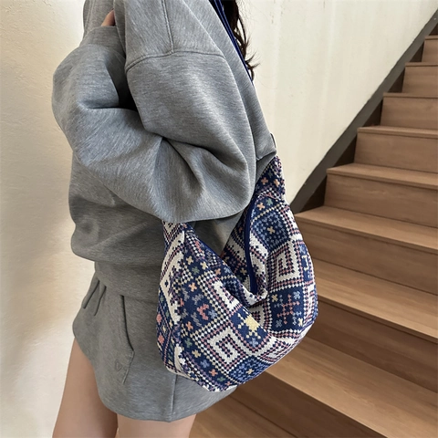 Ethnic Jacquard Hobo Τσάντα Με Ρυθμιζόμενο Πλατύ Λουράκι Μεγάλη Χωρητικότητα Τσάντα Ώμου Crossbody Για Γυναίκες Ρετρό Τσάντα Ταξιδιού