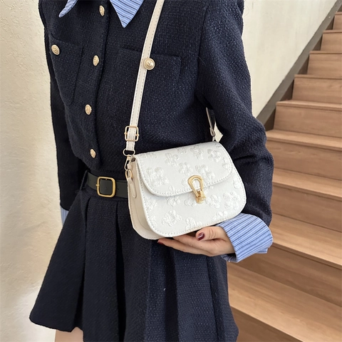 Borsa a Tracolla da Donna Con Ricamo Floreale Pelle PU Piccola Borsa Quadrata Con Chiusura in Metallo Per Accessori Moda