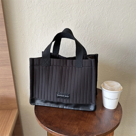Bolso Tote de Algodón Acolchado de Gran Capacidad para Mujer Color Sólido Simple Bolso de Mano de Invierno para Trabajo Viaje