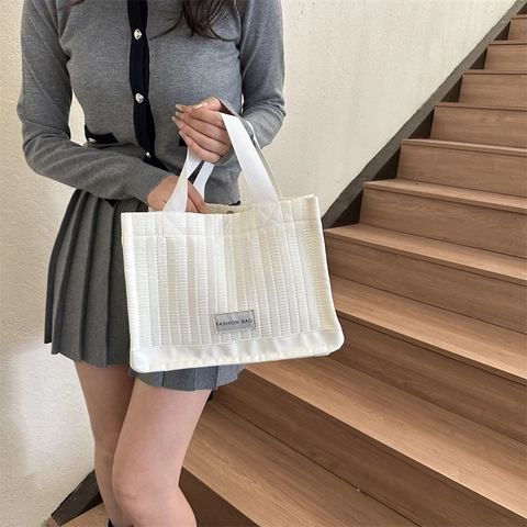 Bolso Tote de Algodón Acolchado de Gran Capacidad para Mujer Color Sólido Simple Bolso de Mano de Invierno para Trabajo Viaje