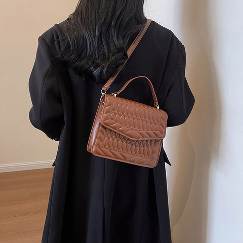 Dames Gewatteerde PU Leer Schoudertas Modieuze Minimalistische Effen Kleur Crossbody Tas Handtas Kleine Vierkante Tas