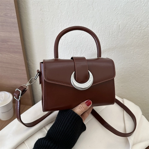 Mode Damen PU Leder Kleine Quadratische Umhängetasche Retro Minimalistische Messenger Tasche Mit Halbmond Schnalle Umhängetasche