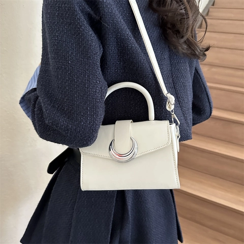 Mode Damen PU Leder Kleine Quadratische Umhängetasche Retro Minimalistische Messenger Tasche Mit Halbmond Schnalle Umhängetasche