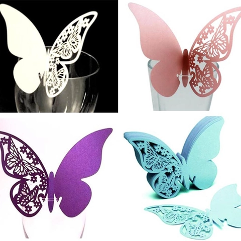 Elegant Laser Cut Butterfly Place Cards Hollow Wine Glass Cup Cards For Wedding Banquet Party Table Decoration Paper Card