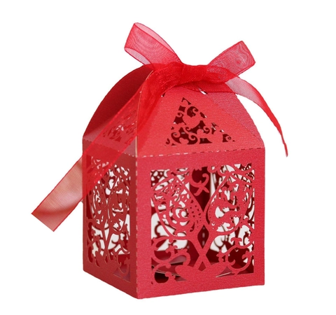 Laser Cut Hollow Wedding Favor Candy Box Intricate Heart Wine Glass Pattern Pearl Paper Gift Boxes With Ribbon For Wedding Party