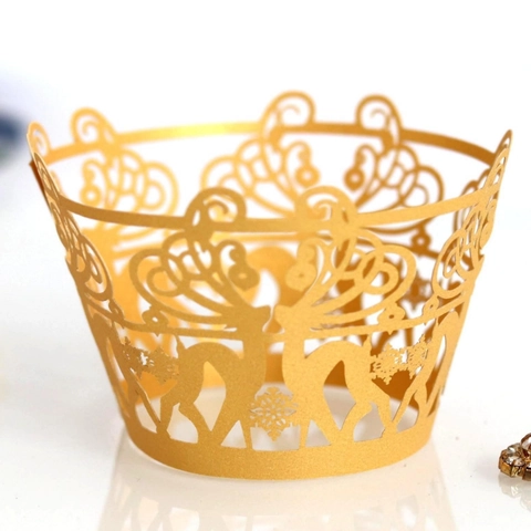 Laser Cut Reindeer Snowflake Cupcake Wrappers Hollow Pearl Paper Cake Wraps For Christmas Wedding Party Baking Decoration