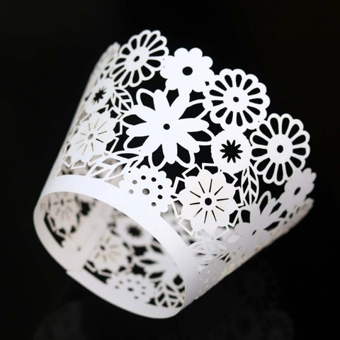 Floral Laser Cut Cupcake Wrapper Elegant Hollow Out Pearl Paper Cake Decoration For Wedding Birthday Festive Party Bake Supplies