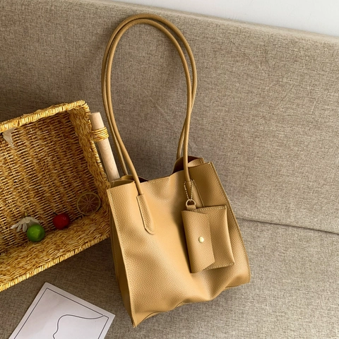 Bolso Tote para Mujer Cuero PU Patrón Lichi Bolso de Hombro Minimalista Con Estuche a Juego Daily Street Style Bolso Elegante