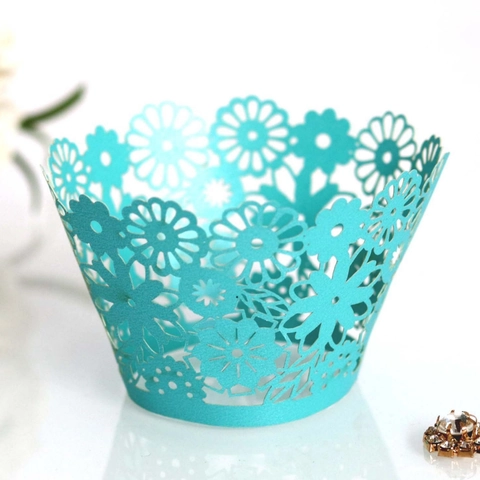 Floral Laser Cut Cupcake Wrapper Elegant Hollow Out Pearl Paper Cake Decoration For Wedding Birthday Festive Party Bake Supplies