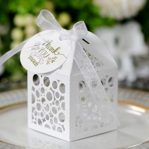 Boîtes à Bonbons en Papier Découpées au Laser Avec Nœud Élégant Style Européen Mariage Fête Cadeau Chocolat Boîtes de Faveur