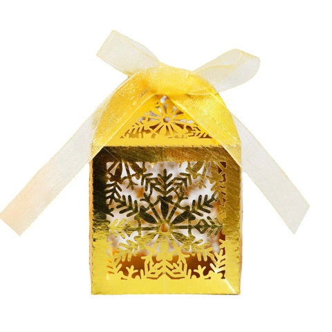 Caja de Regalo Corte Láser Copo de Nieve Cinta Dulces Navidad Boda Embalaje de Papel DIY