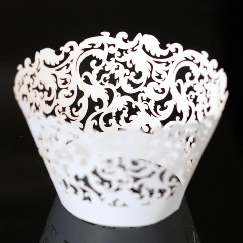 Laser Cut Lace Cupcake Wrappers Hollow Vine Pattern Pearl Paper Cake Borders For Wedding Birthday Party Event Decoration