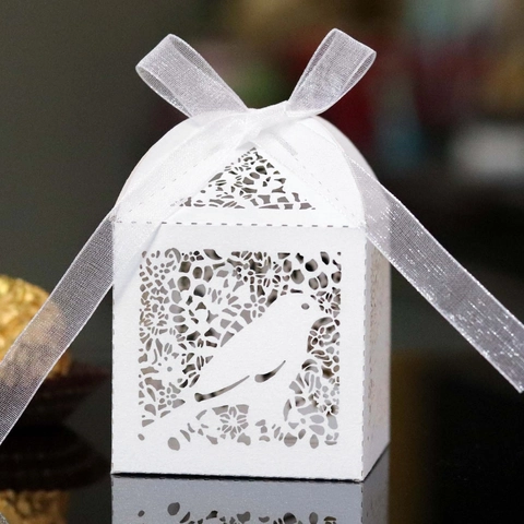 Scatole per Bomboniere in Carta Svuotata a Taglio Laser Stile Europeo con Fiocco per Matrimonio Festa Caramelle Imballaggio