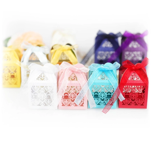 Lasergeschnittene Herz Hohl Süßigkeitenschachtel Mit Chiffon Schleife Hochzeit Party Gastgeschenk Geschenkkarton Schokolade Schachtel