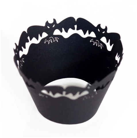 Halloween Bat Hollow Cupcake Wrappers Laser Cut Cardboard Cake Borders For Festival Party Baking Decoration Black Orange Gold Silver