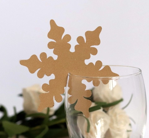 Snowflake Laser Cut Pearl Paper Place Cards For Wine Glass Christmas Wedding Party Decorative Table Hollow Out Paper Cards
