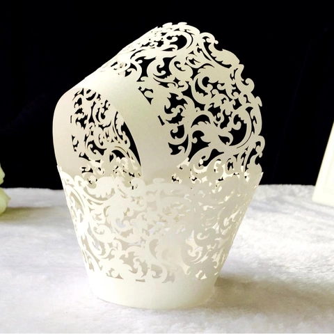 Elegant Laser Cut Cardboard Cupcake Wrappers Hollow Vine Lace Decorative Cake Cases For Wedding Birthday Party Decoration