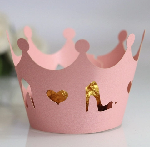 Laser Cut Crown Cupcake Wrappers Pearlescent Paper Heart High Heels Design Wedding Birthday Party Cake Baking Decoration