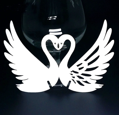 Marque-places en Papier Perlé Découpé au Laser Forme de Cygne et Cœur pour Verre à Vin Décoration de Table Mariage
