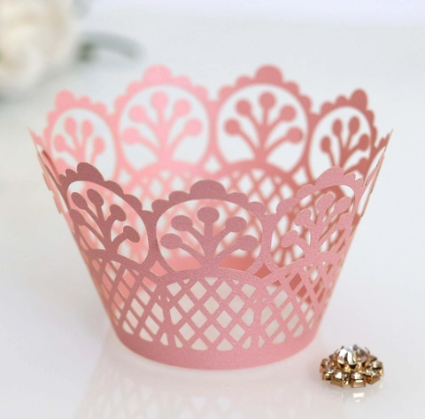 Laser Cut Hollow Lace Crown Cupcake Wrappers Pearl Paper Birthday Wedding Party Baking Cake Decoration Cupcake Liners