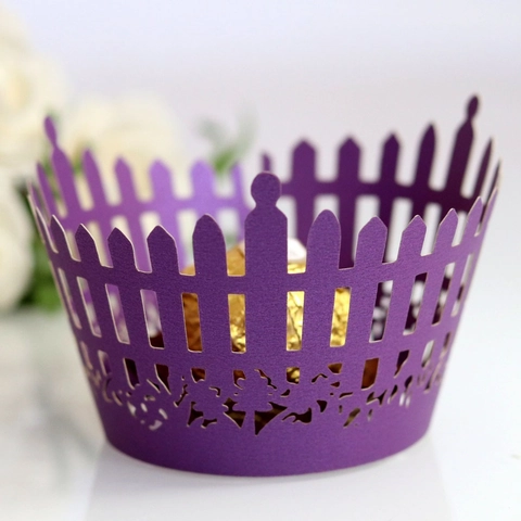 Laser Cut Flower Fence Cupcake Wrappers Pearlescent Paper Hollow Cake Decor For Wedding Birthday Party Table Ornament