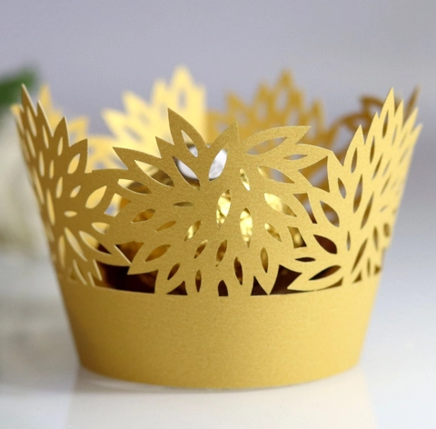 Elegant Floral Laser Cut Paper Cupcake Wrappers Hollow Leaf Design Cake Decor For Wedding Birthday Party Decorative Wraps