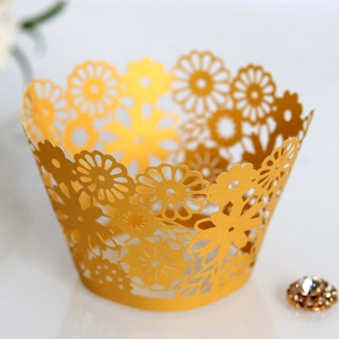 Elegant Laser Cut Floral Cupcake Wrappers Hollow Pearl Paper Cake Liners For Wedding Birthday Party Table Decorations