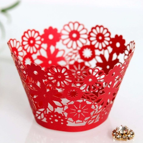 Elegant Laser Cut Floral Cupcake Wrappers Hollow Pearl Paper Cake Liners For Wedding Birthday Party Table Decorations