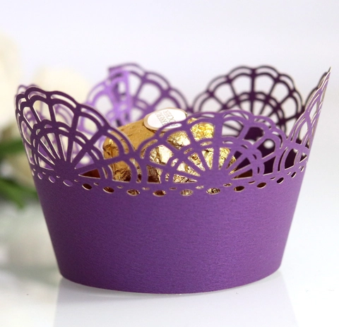 Elegant Pearlescent Paper Cupcake Wrappers Laser Cut Hollow Lace Design For Wedding Birthday Party Cake Decoration Supplies